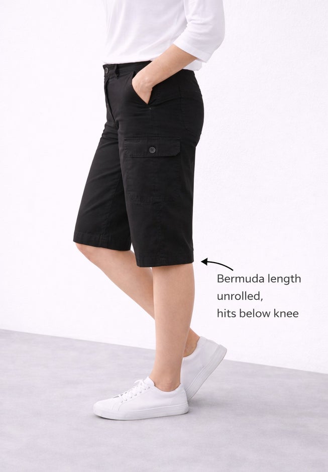 Stretch Mid-rise Cargo Convertible Bermumda Shorts image number 3