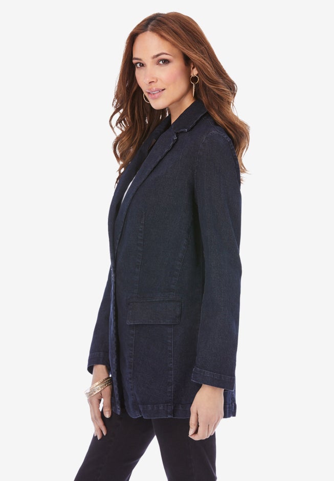 Plus Size Denim Boyfriend Blazer image number 2