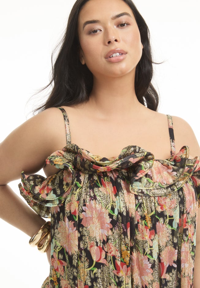 Ruffled Metallic Maxi Dress image number 2