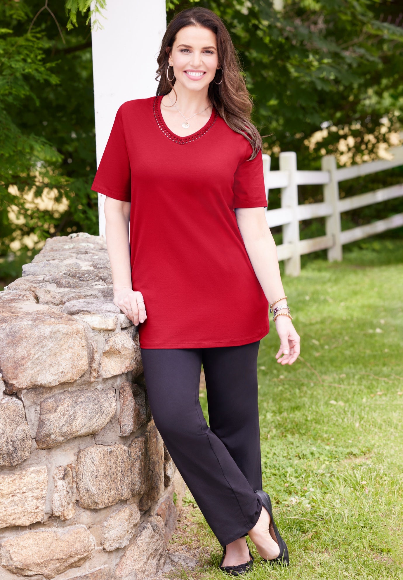 Suprema&reg; Crochet V-Neck Tee image number 1