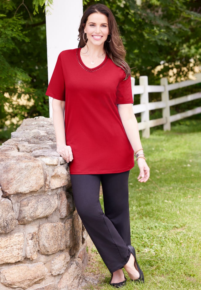 Suprema&reg; Crochet V-Neck Tee image number 1