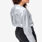 Metallic Satin Button-Down Blouse image number null