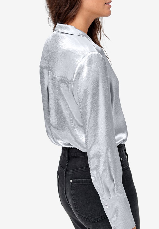 Metallic Satin Button-Down Blouse image number 1