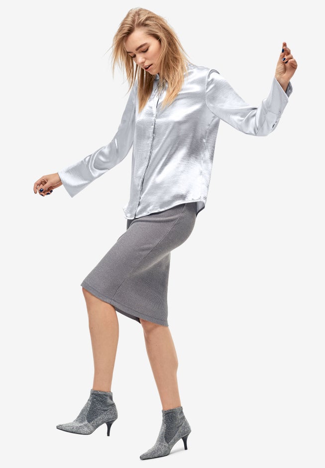 Metallic Satin Button-Down Blouse image number 3