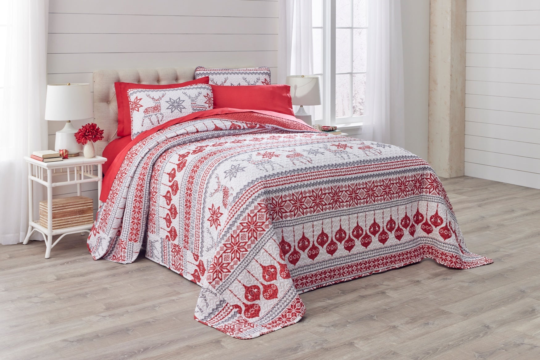 3-Pc. Microfleece Christmas Bedspread Set image number 0