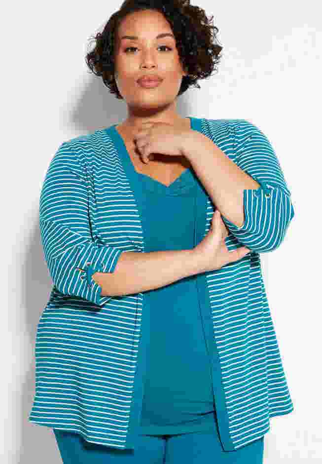 Suprema Striped Cardigan With Sleeve Detail image number 0
