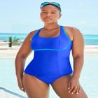 Chlorine Resistant Square Neck Contrast Trim Tankini Top image number null