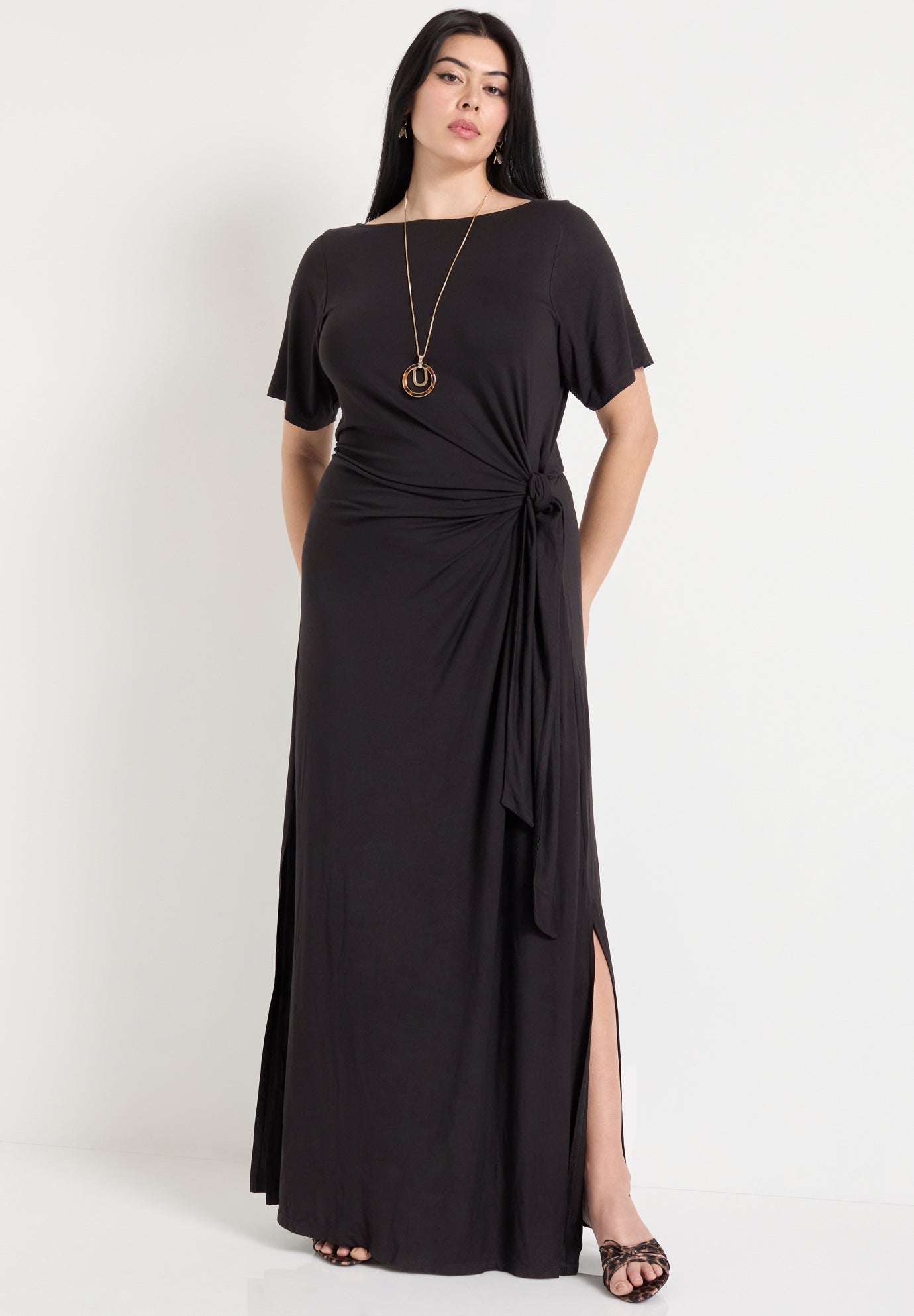 Boatneck Gathered Maxi Dress image number 0