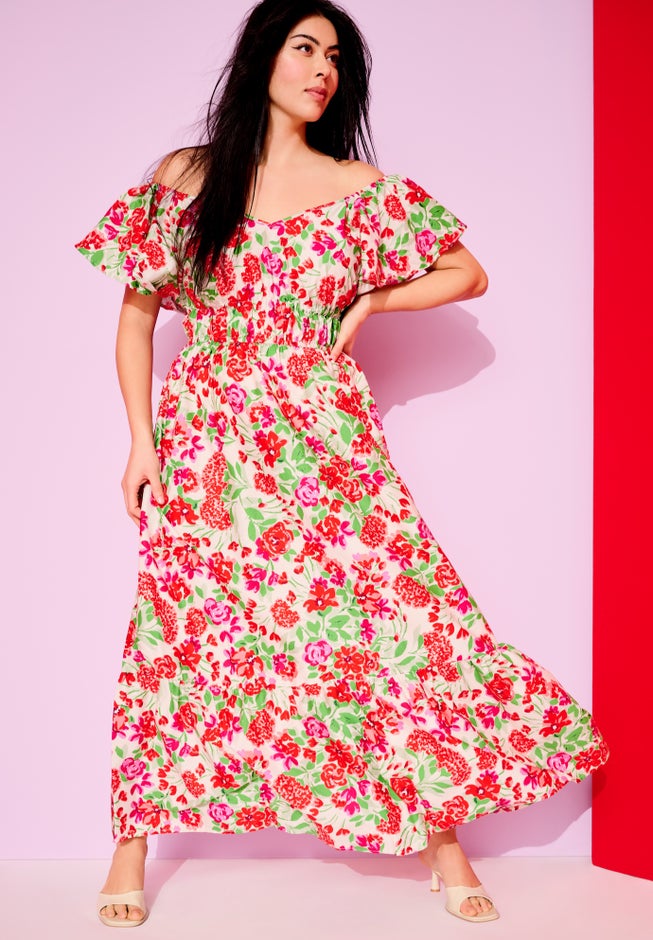 Smocked Poplin Maxi Dress image number null