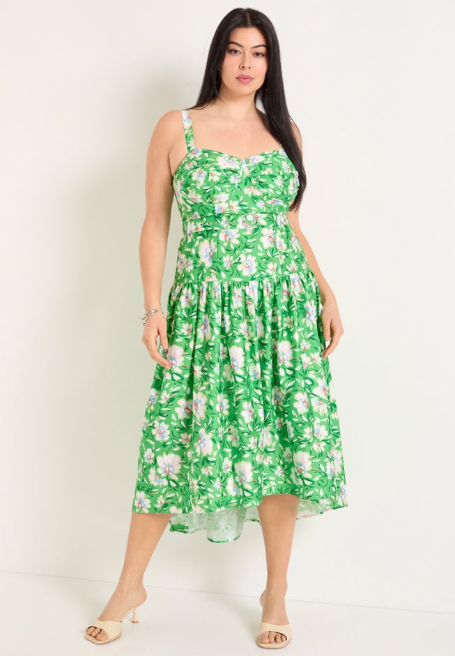 midi hi low dress So Elevated Red Floral Jacquard Tie-Strap High-Low Midi Dress