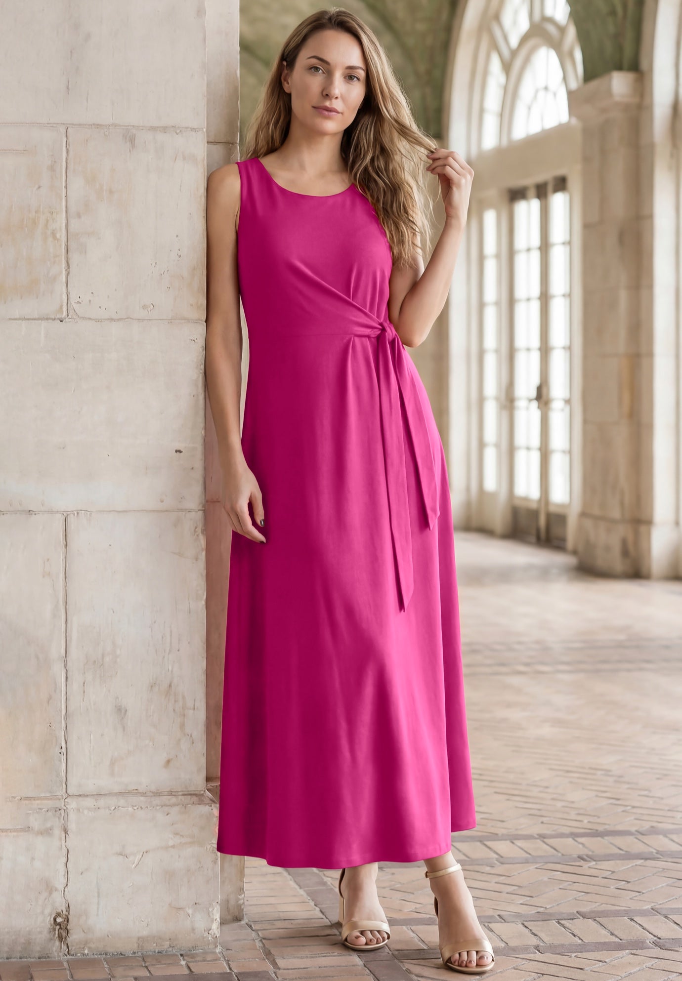 Stretch Cotton Side Tie Maxi Dress image number 0