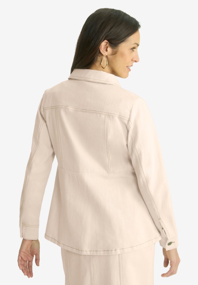Contrast Stitch Peplum Denim Jacket image number null