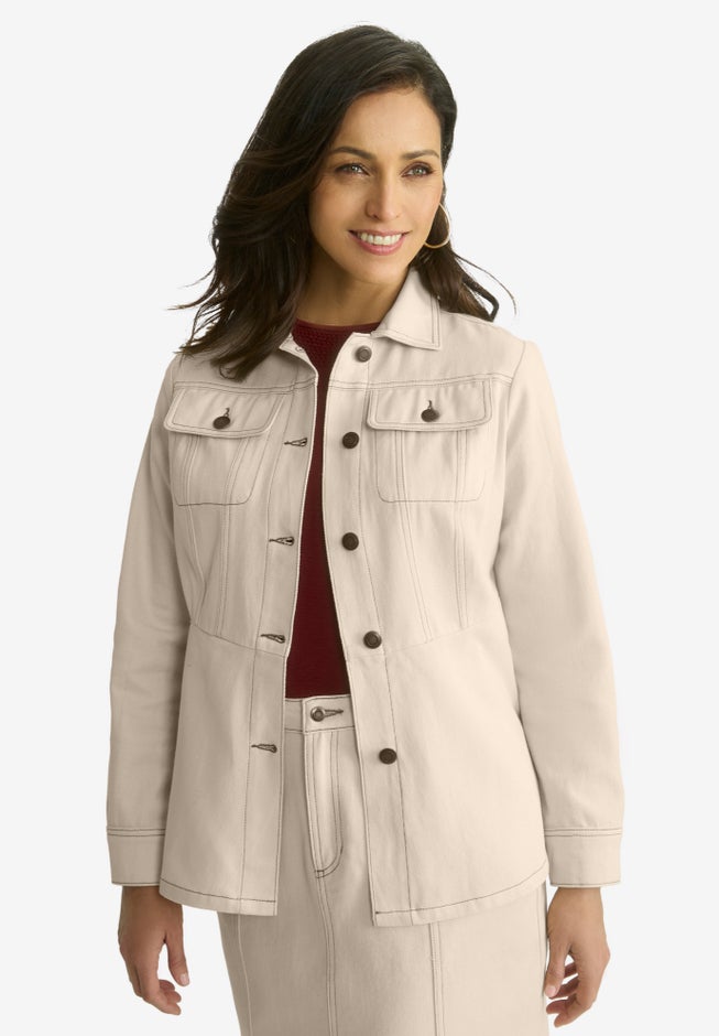 Contrast Stitch Peplum Denim Jacket image number null