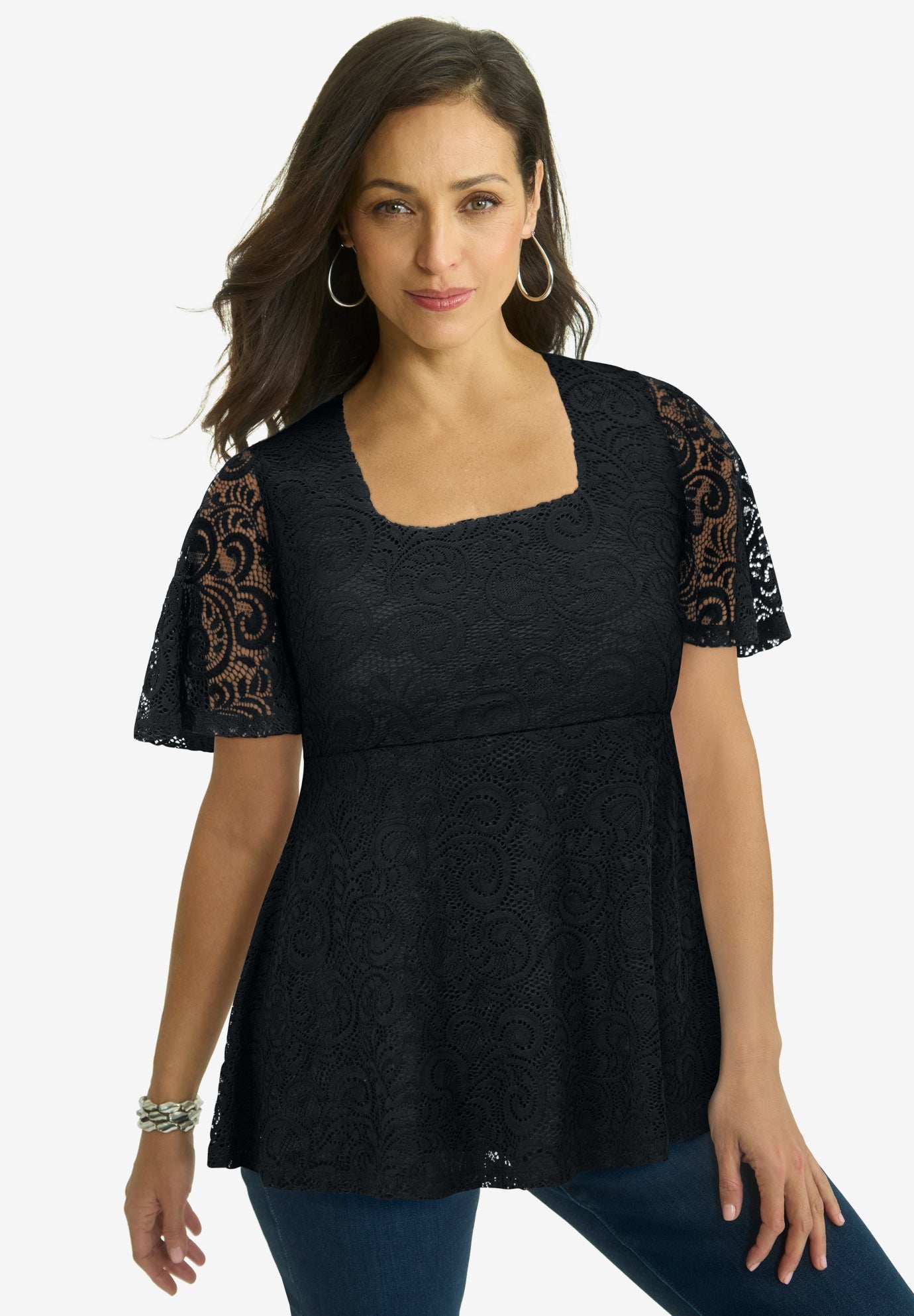 Square Neck Lace Peplum Tunic image number 0