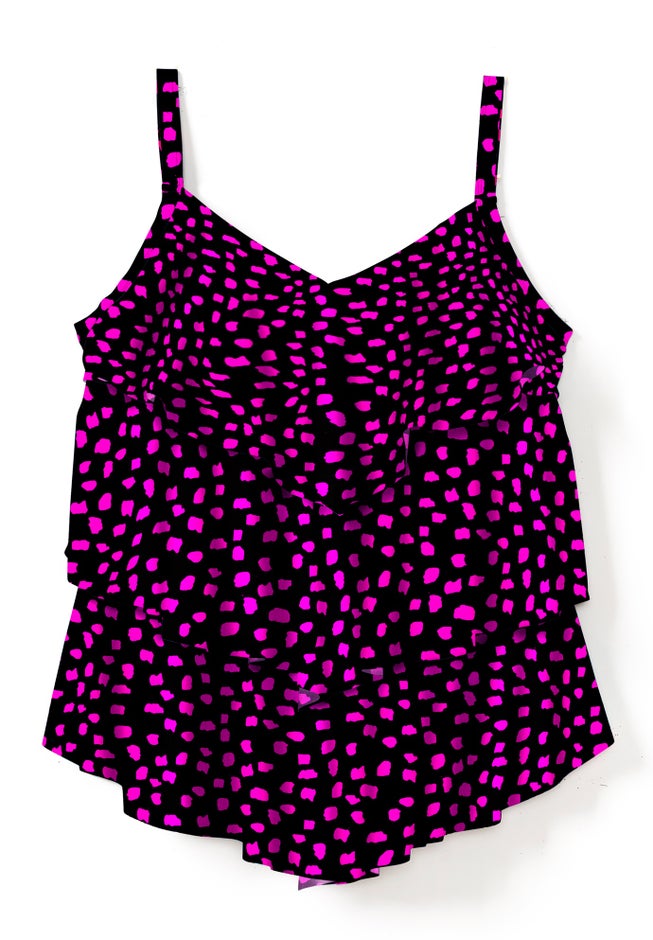 Longer-Length V-Neck Tiered-Ruffle Tummy Control Tankini Top image number 3