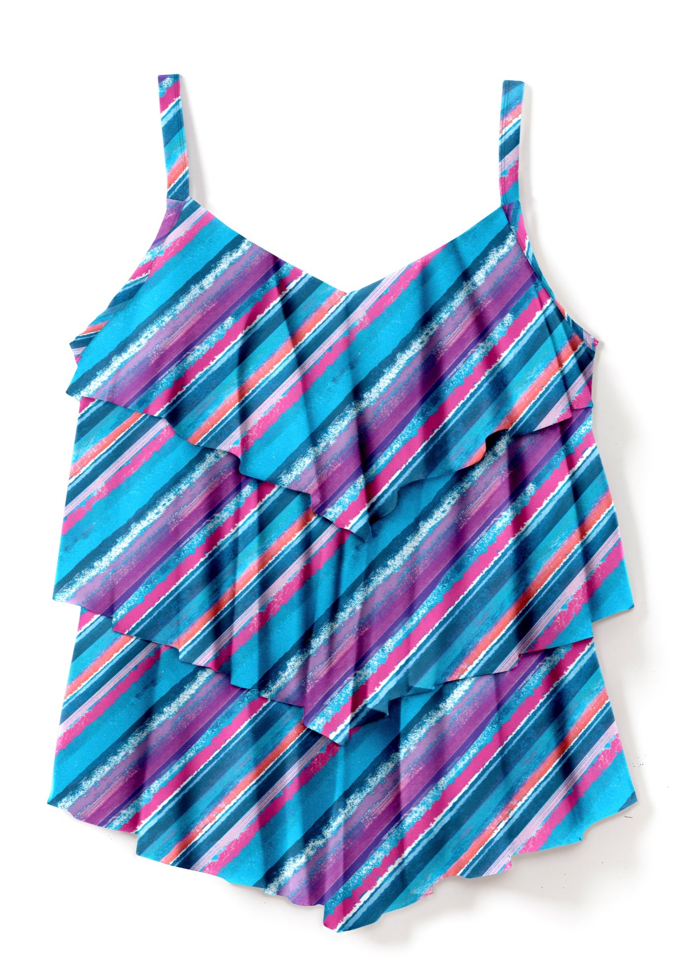 Longer-Length V-Neck Tiered-Ruffle Tummy Control Tankini Top image number 3