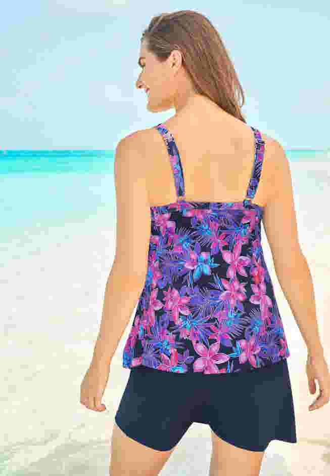 Longer-Length Tiered-Ruffle Tankini Top image number 1