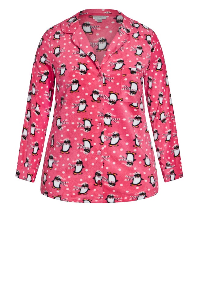 Penguin Button Fleece Sleep Top image number 2