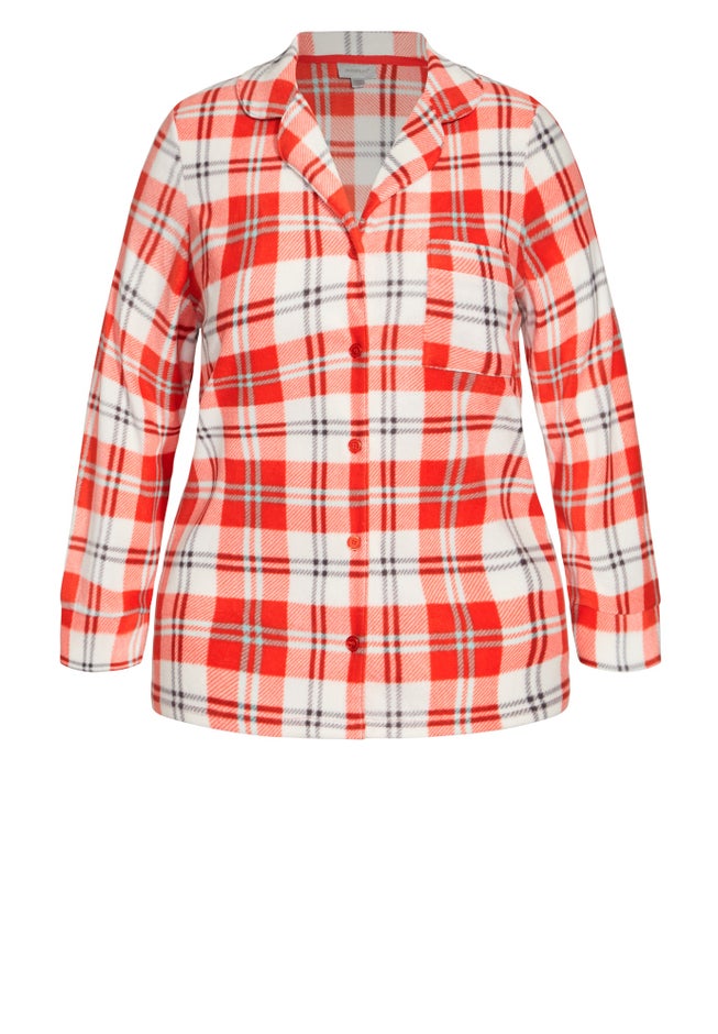 Button Check Fleece Sleep Top image number null