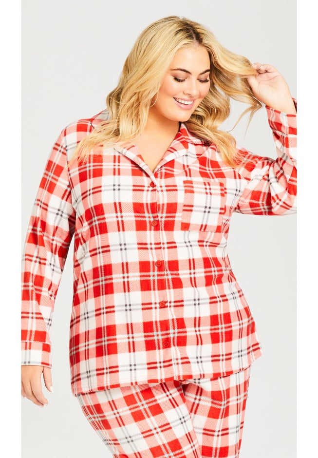 Button Check Fleece Sleep Top image number null