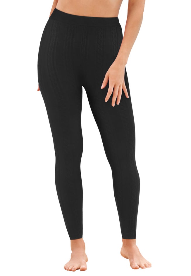 Plush Lined Cable Knit Footless Leggings image number 4