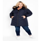 Chevron Faux Fur Hood Long Puffer Coat image number 0