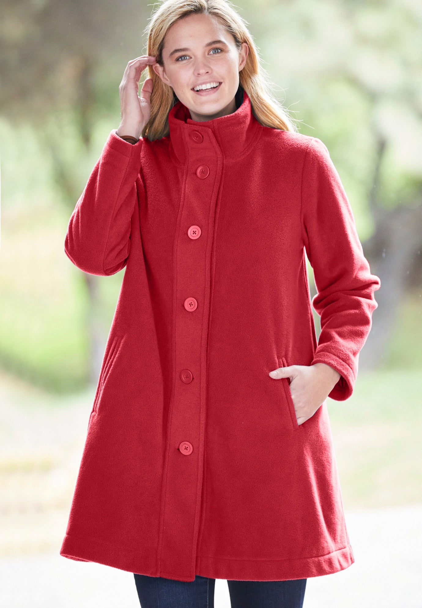 Fleece Swing Funnel-Neck Coat image number 6