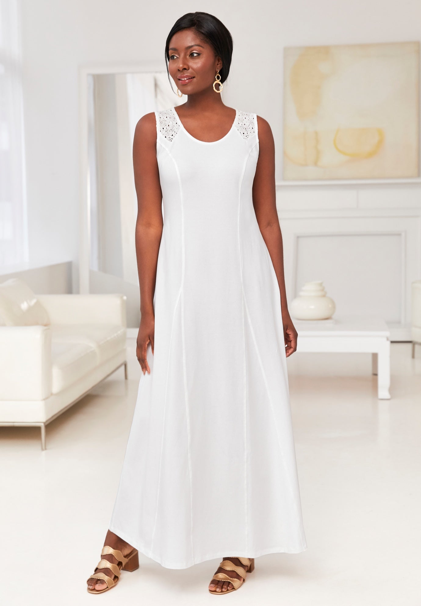 Stretch Cotton Crochet-Back Maxi Dress image number 0