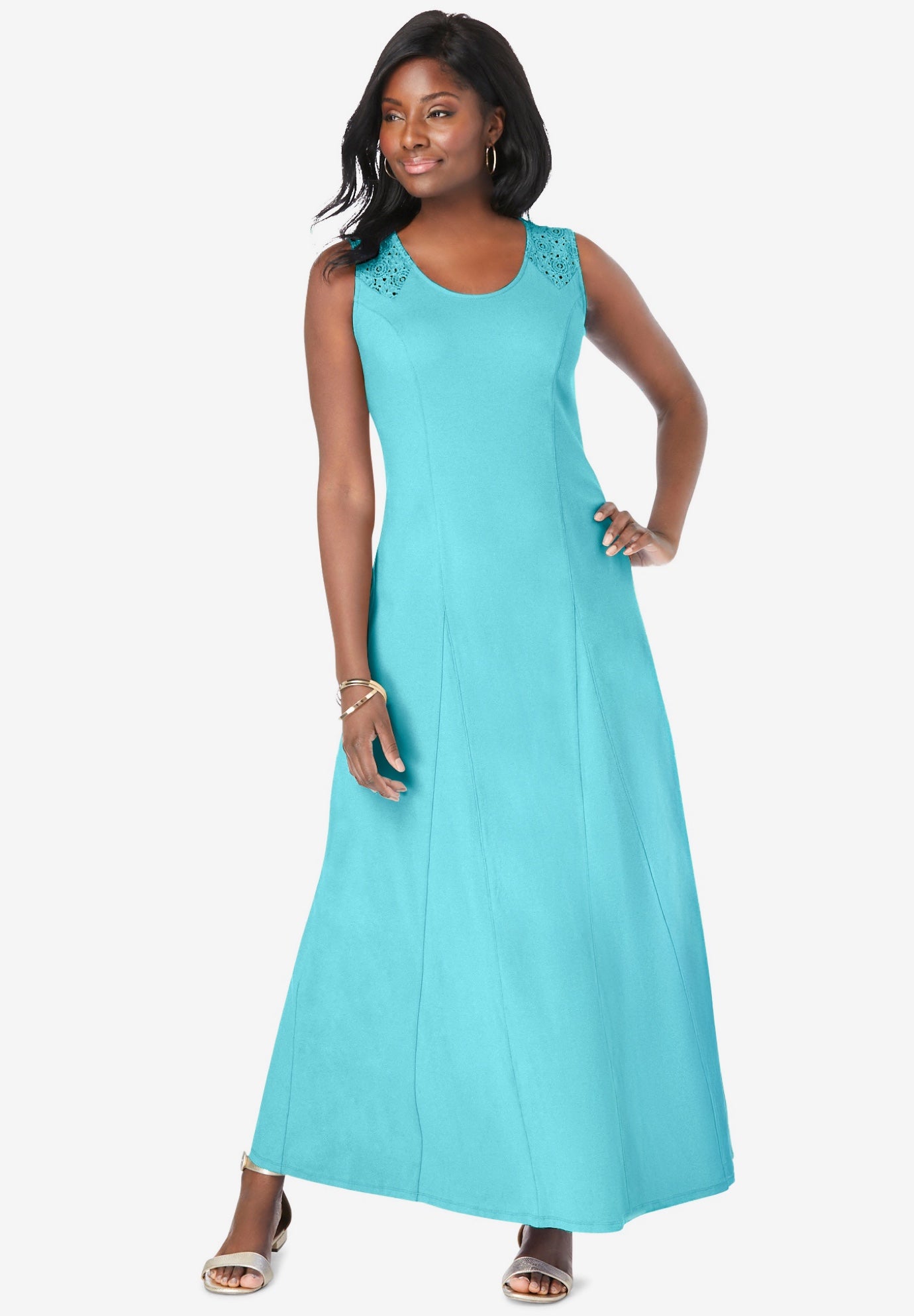 Stretch Cotton Crochet-Back Maxi Dress image number 0