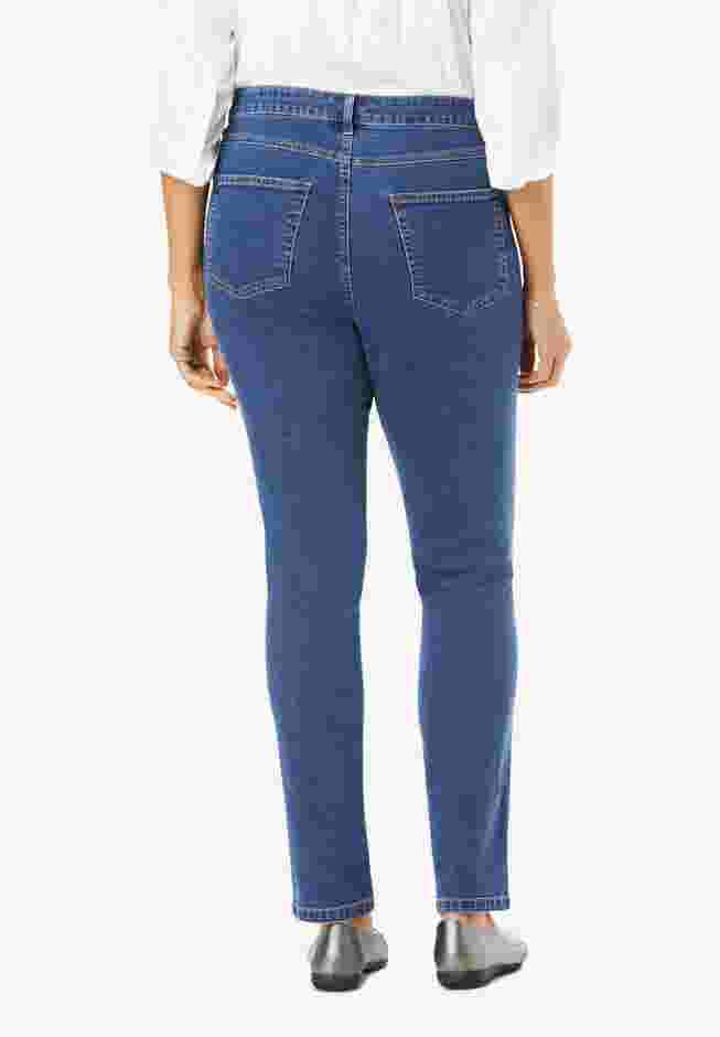 Womens Plus-Size Stretch-Denim Slim-Leg Five-Pocket Jeans image number 1