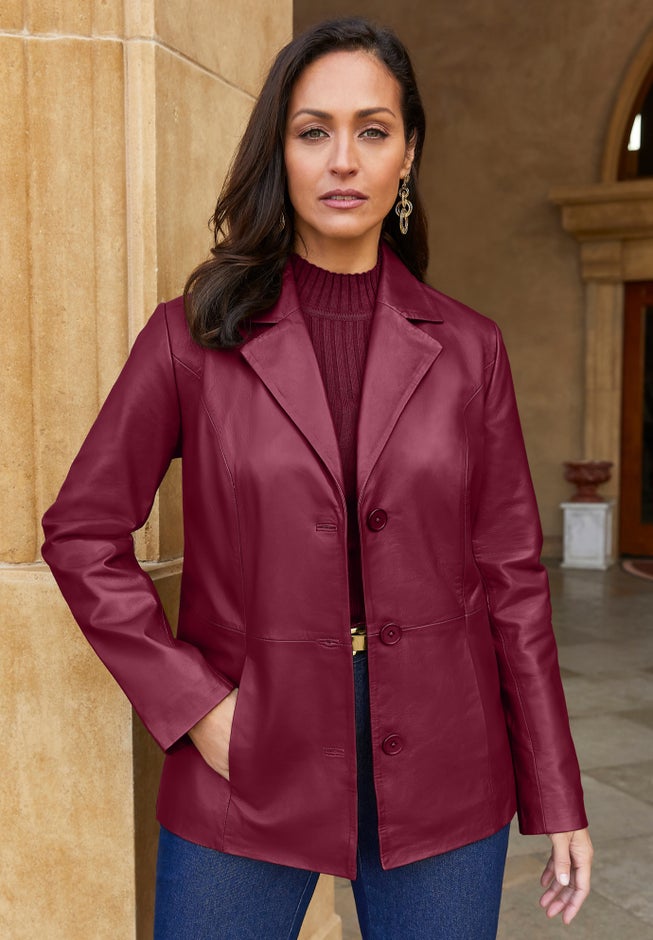 Professional Leather Blazer, Merlot Jessica London