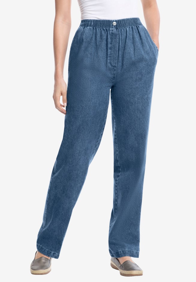 Straight-Leg All-Cotton Denim Pull-On 7-Day Elastic-Waist Jeans image number 0