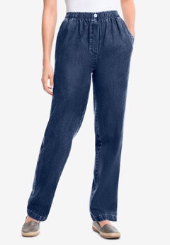 7-Day Straight-Leg Elastic-Waist Cotton Denim Pant