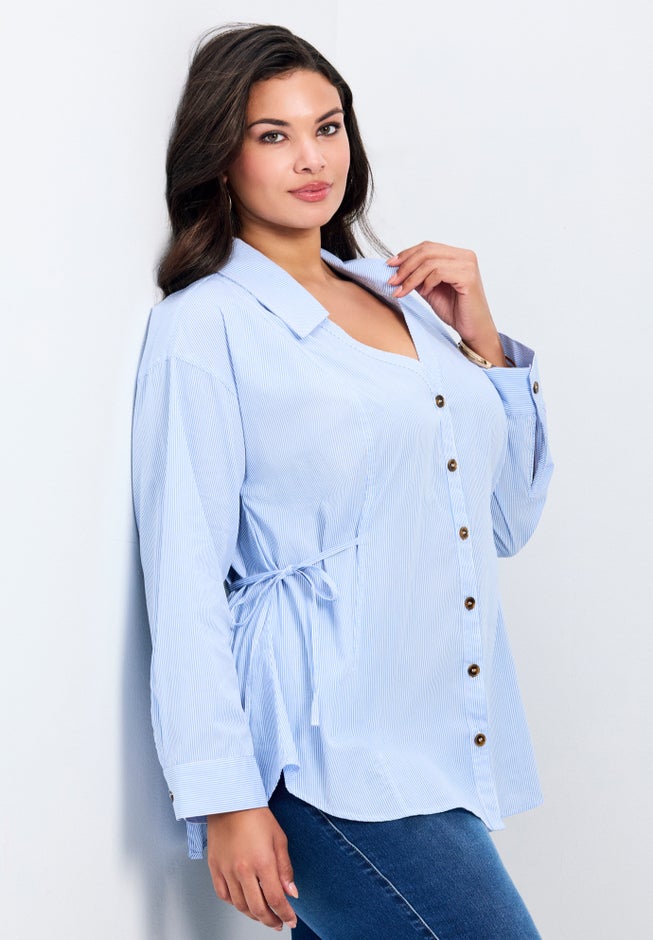 Ray Stripe Polpin Shirt With Tie Detail image number 2