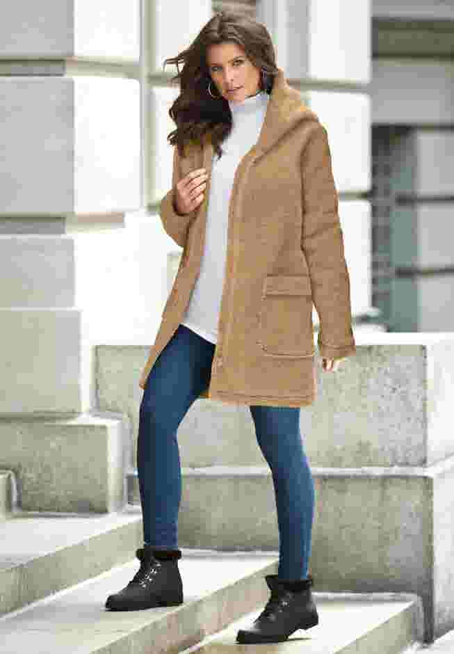 Hooded Teddy Fleece Coat. image number 4