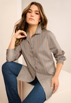 Plus Size Kate Long Sleeve Easy Cotton-Blend Button-Front Shirt
