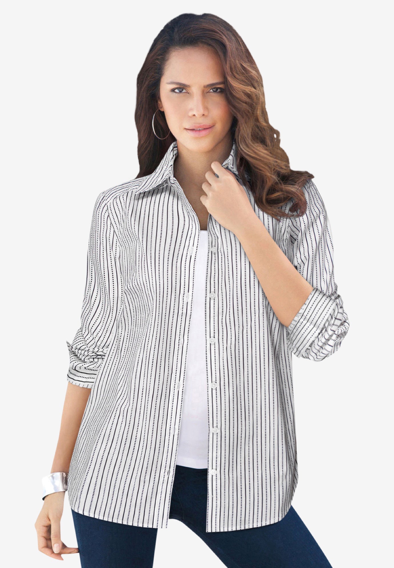 Plus Size Kate Long Sleeve Easy Cotton-Blend Button-Front Shirt image number 0