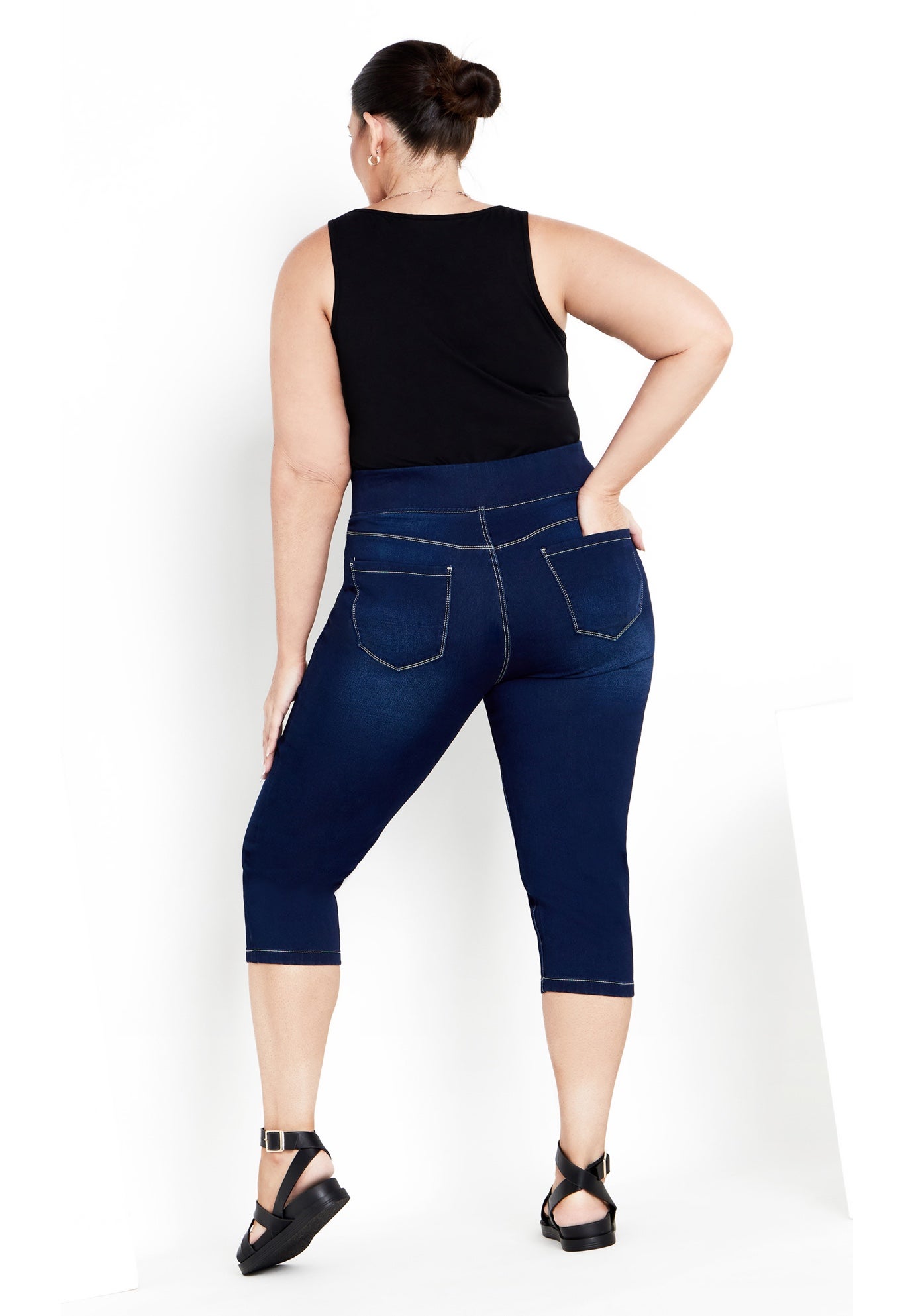 Pull On Cropped Denim Capri image number 1