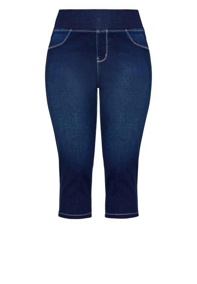 Pull On Cropped Denim Capri image number 2