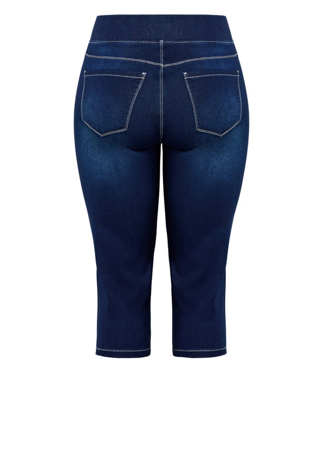 Pull On Cropped Denim Capri image number 4