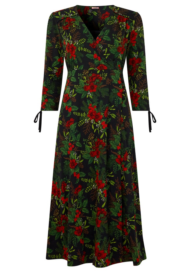 Stretch Knit Faux Wrap Midi Dress image number 1