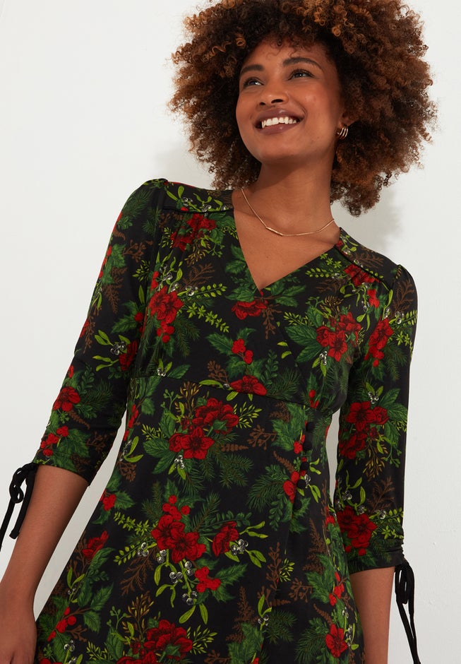 Stretch Knit Faux Wrap Midi Dress image number 3