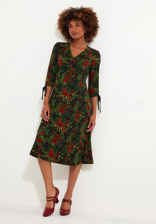 Stretch Knit Faux Wrap Midi Dress image number 4