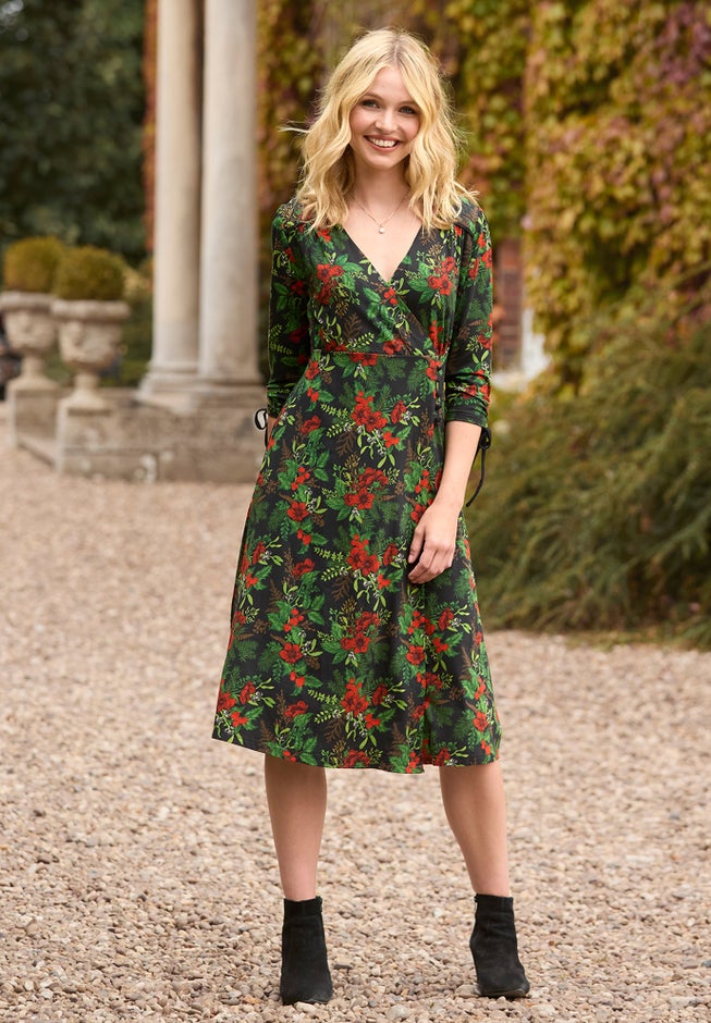 Stretch Knit Faux Wrap Midi Dress image number 6