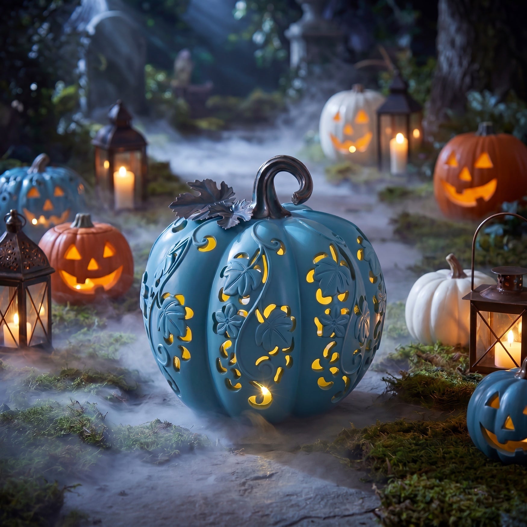 Pre-Lit Carved Resin Pumpkin image number 3