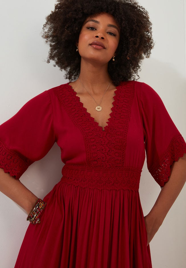 Crochet Trim Boho Midi Dress image number 1