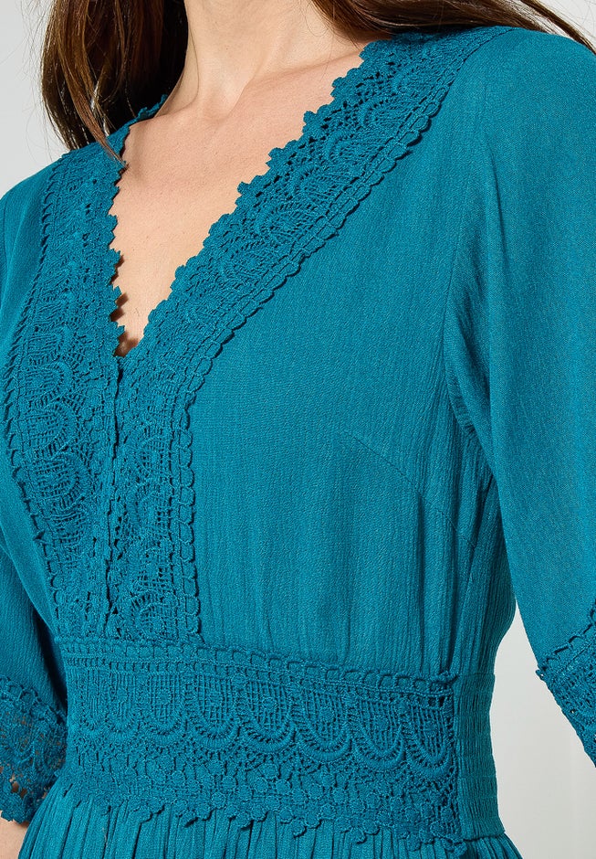 Crochet Trim Boho Midi Dress image number 1
