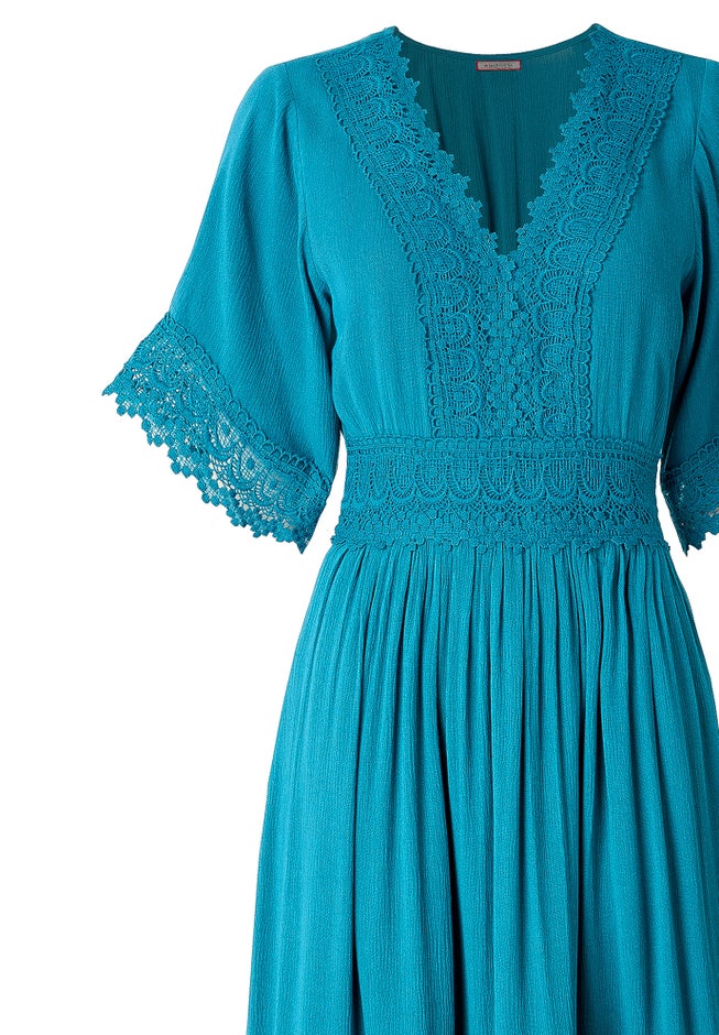 Crochet Trim Boho Midi Dress image number 3