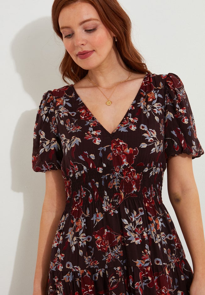 V-Neck Flounce Midi Dress image number 1