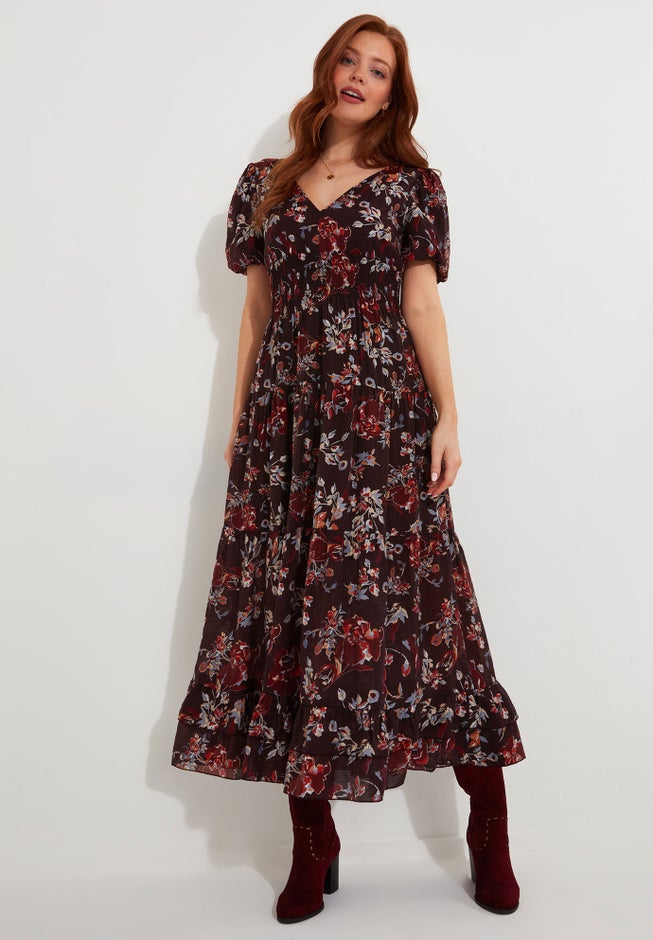 V-Neck Flounce Midi Dress image number 2